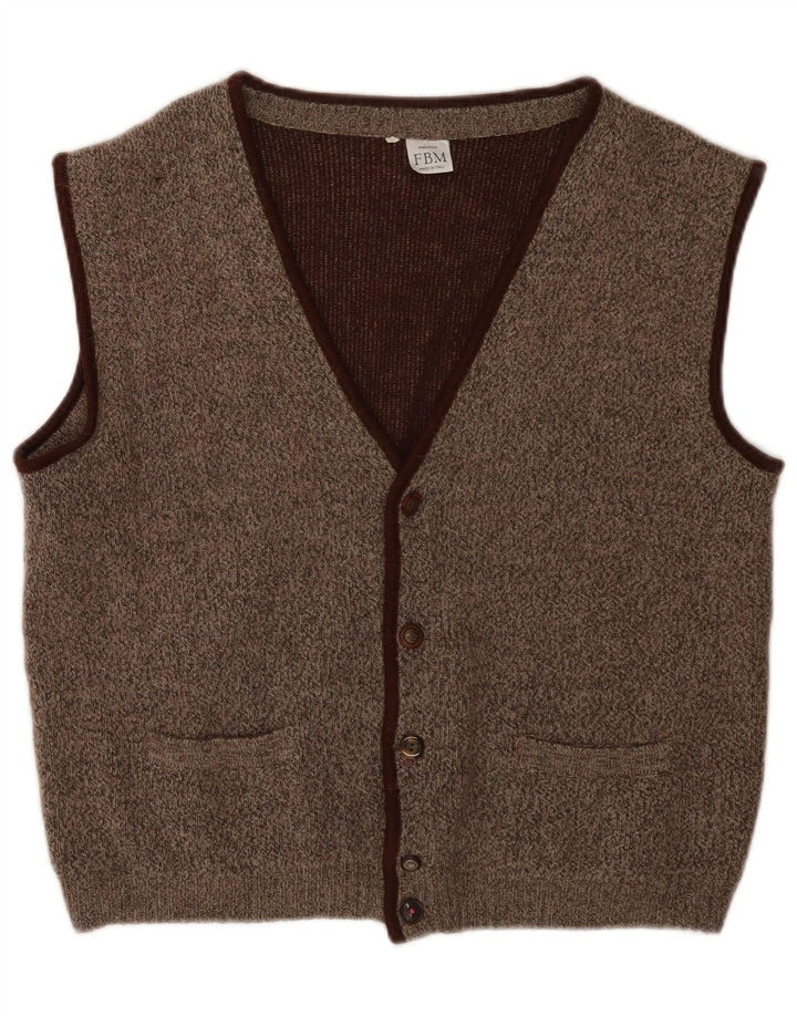 Colete de malha masculino vintage IT 50 médio marrom manchado clássico