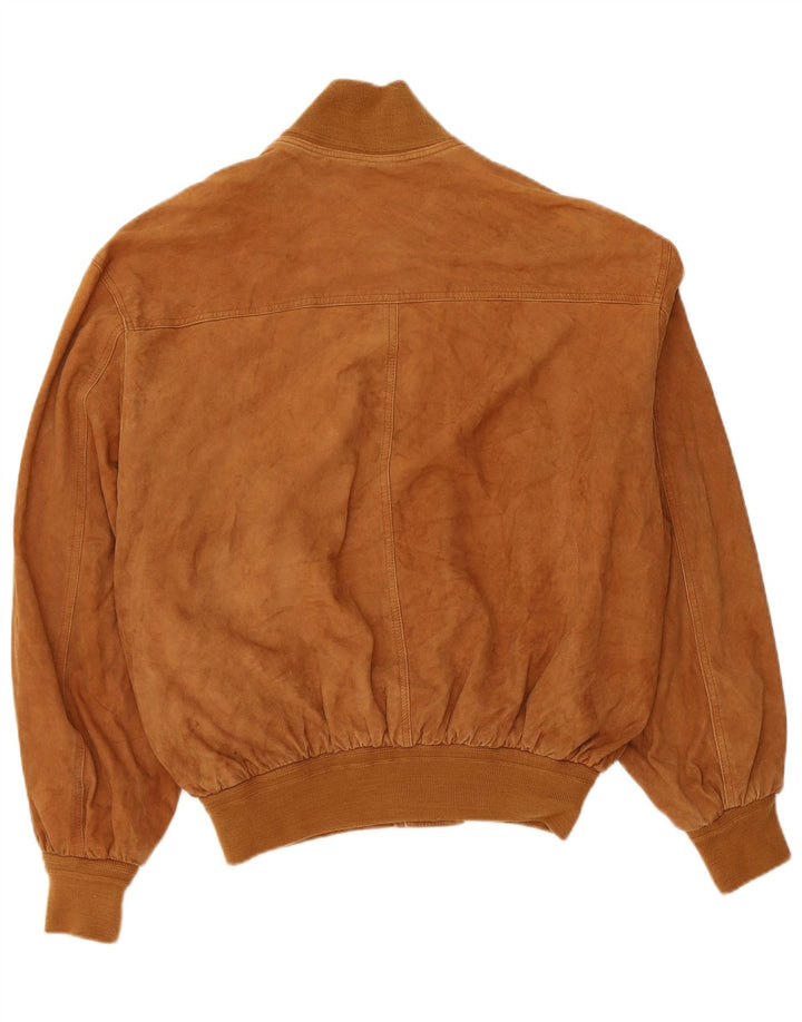 Jaqueta bomber masculina vintage de camurça IT 50 couro bege grande