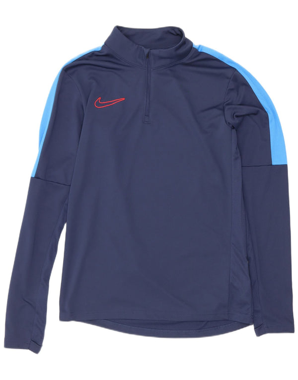 Nike Mens Dri Fit Zip Neck Top Manga Longa Pequeno Colourblock Azul Marinho