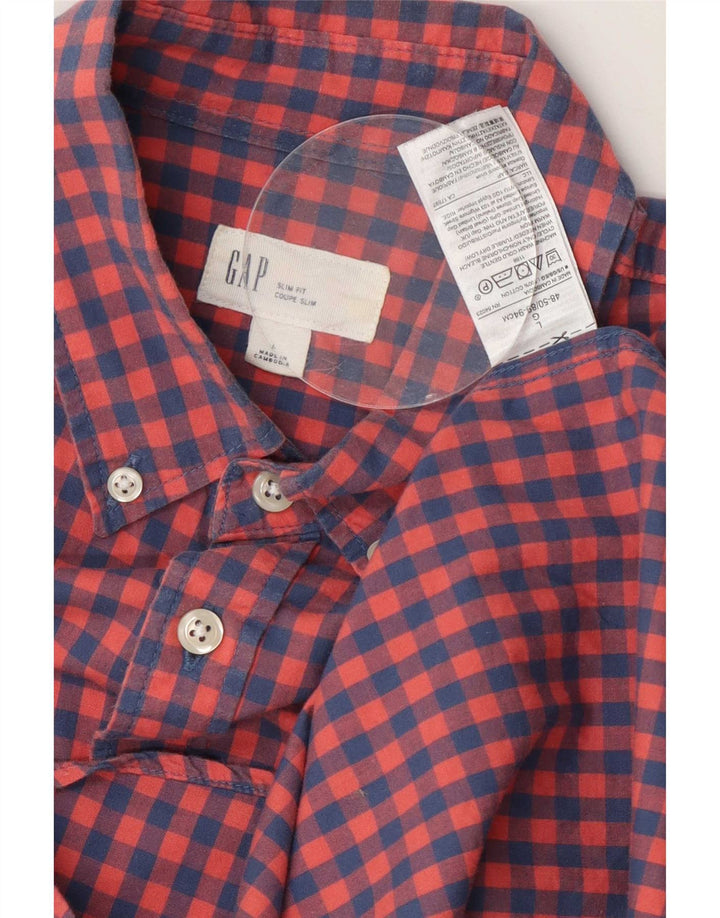 Gap Camisa masculina slim fit grande algodão guingão vermelho