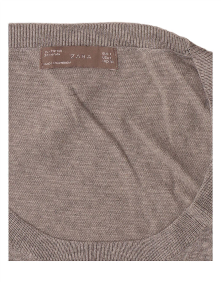 ZARA Womens Vest Tank Top UK 14 Large Grey Cotton Vintage Zara and Second-Hand Zara from Messina Hembry 