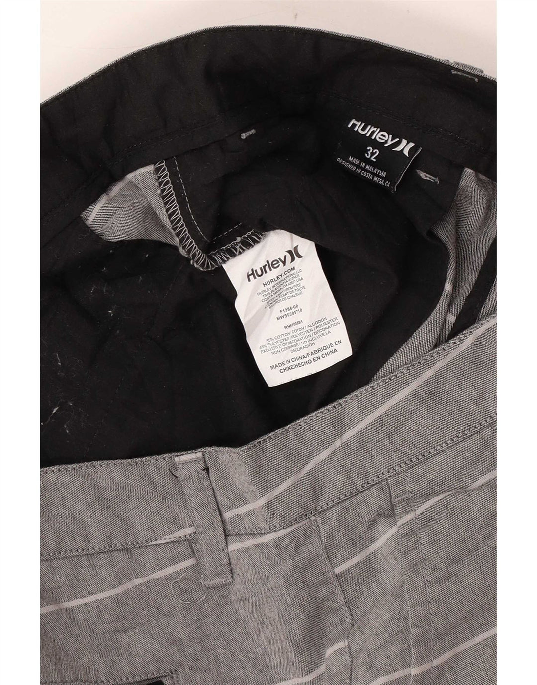 Shorts Chino masculino Hurley W32 algodão listrado cinza médio