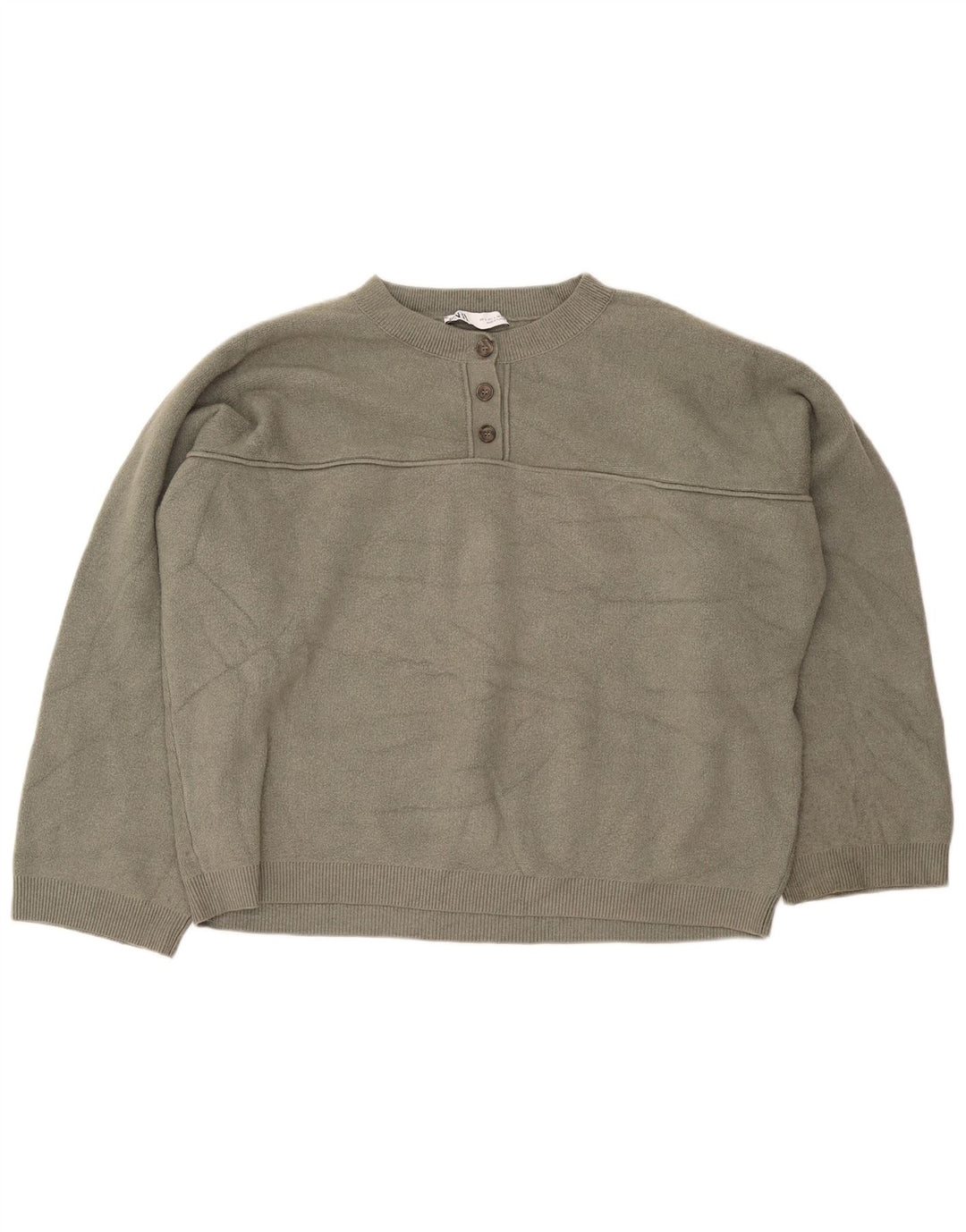Suéter feminino Zara com gola alta e botão grande Reino Unido 16 grande viscose cáqui