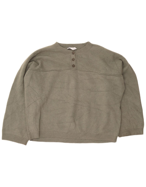 Suéter feminino Zara com gola alta e botão grande Reino Unido 16 grande viscose cáqui