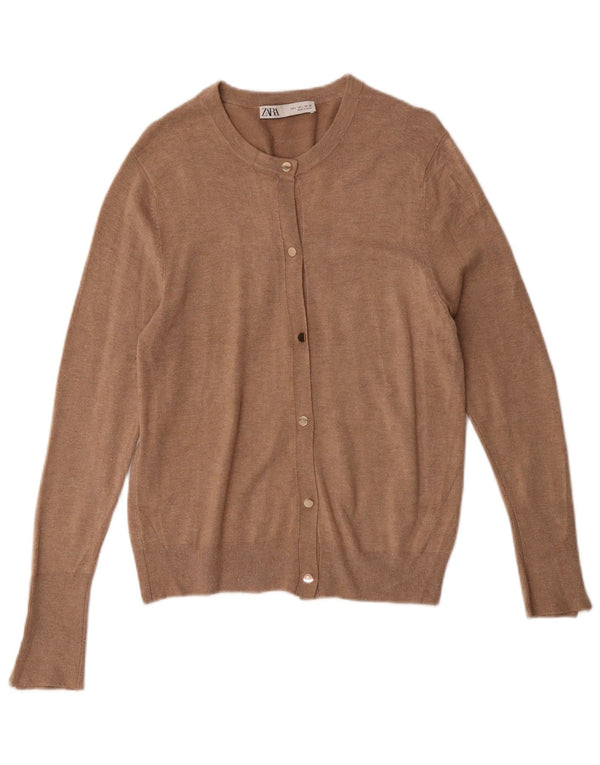 Suéter cardigã feminino Zara Reino Unido 14 grande marrom