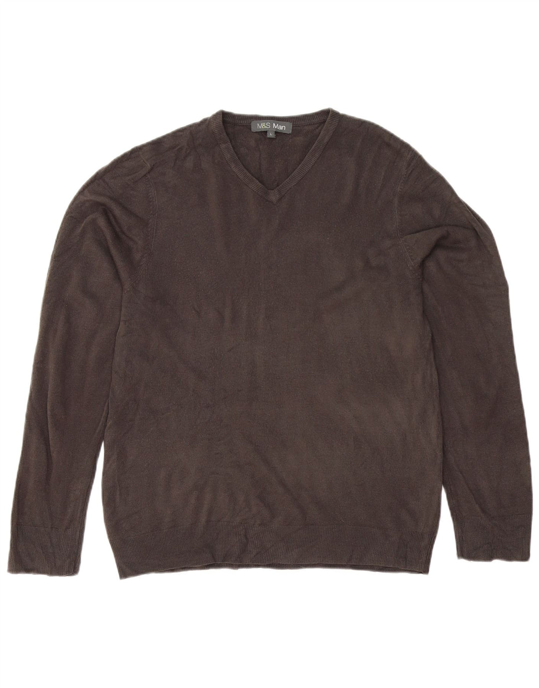 Suéter masculino Marks & Spencer com decote em V grande acrílico cinza