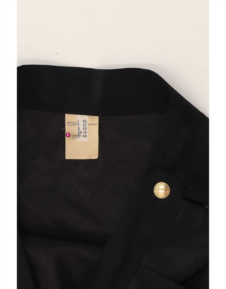 Saia Midi Plissada Feminina Vintage Reino Unido 14 Médio W30 Poliéster Preto