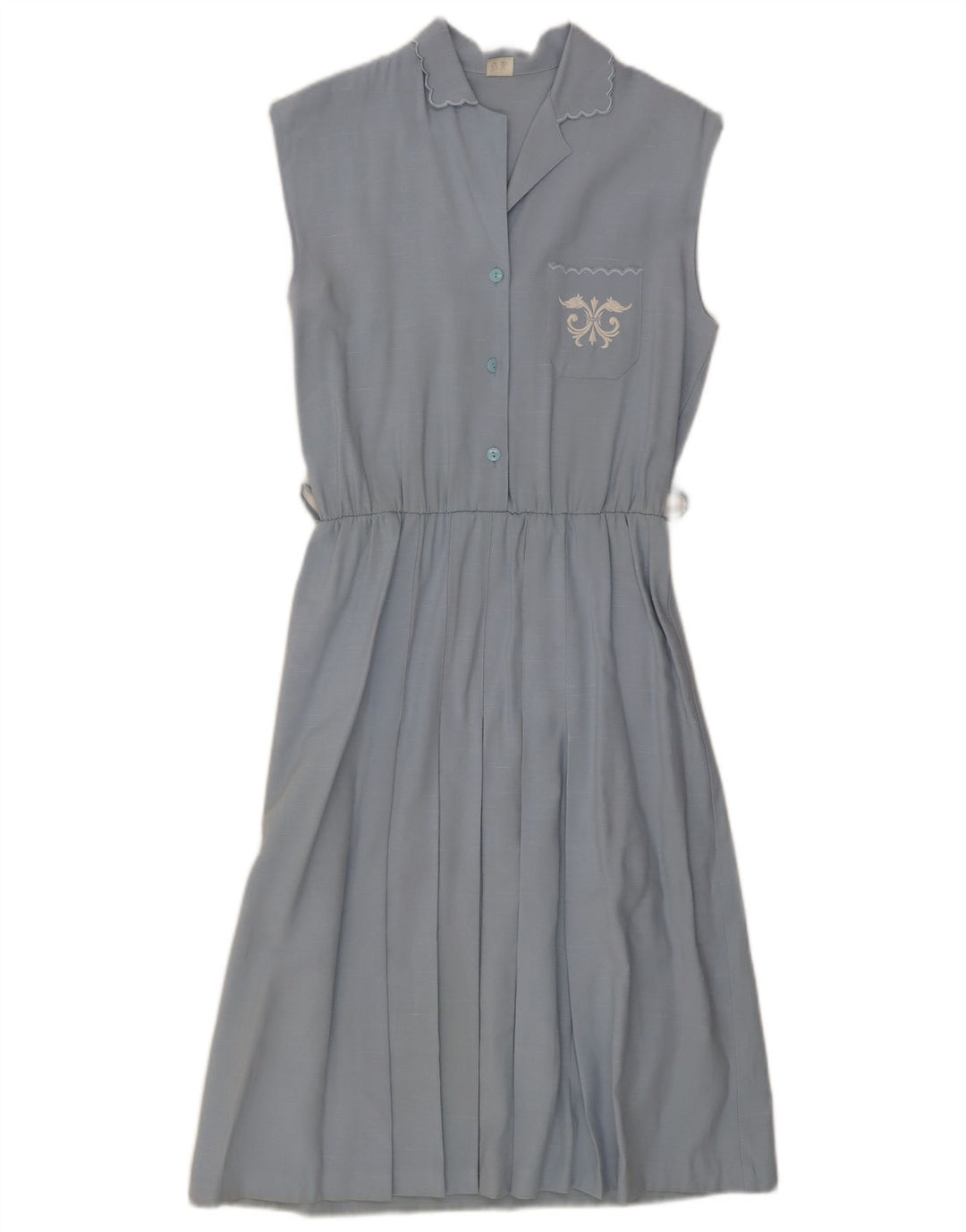 Vestido feminino vintage sem mangas evasê IT 44 viscose azul médio