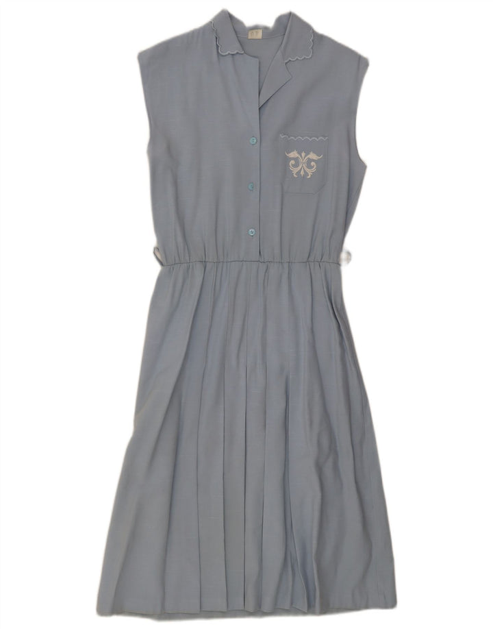 Vestido feminino vintage sem mangas evasê IT 44 viscose azul médio