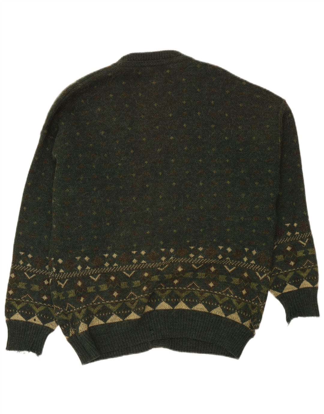 Suéter cardigã masculino vintage grande verde Fair Isle