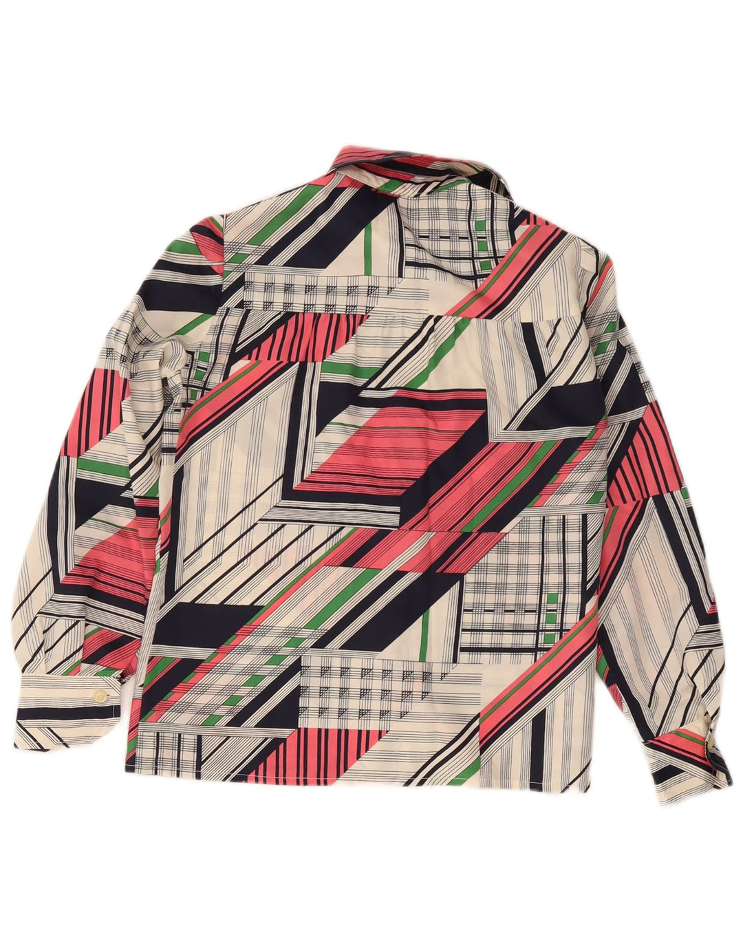 Camisa feminina vintage UK 12 patchwork multicolorido médio
