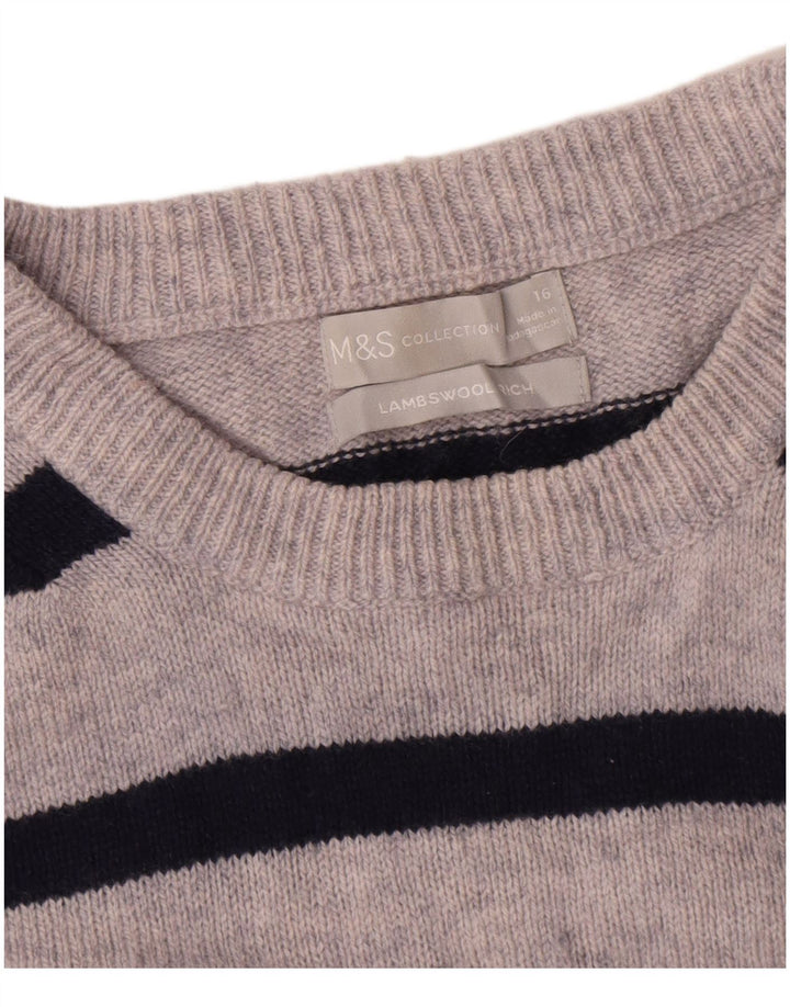 Suéter feminino Marks & Spencer com gola redonda e listrado cinza grande UK 16