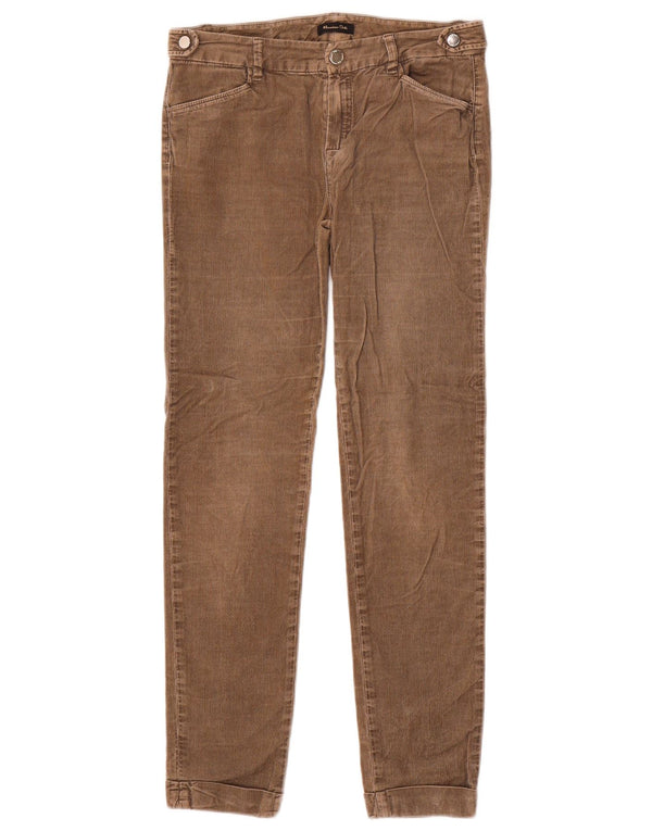 Calça feminina de veludo Massimo Dutti EU 36 XS W26 L28 marrom espinha de peixe