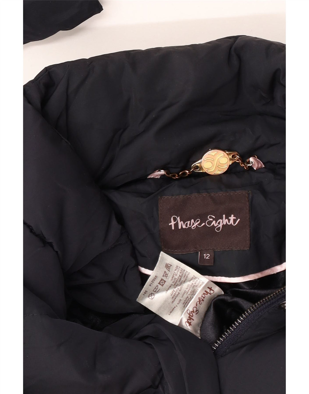 Casaco acolchoado feminino da fase oito UK 12 poliéster azul marinho médio