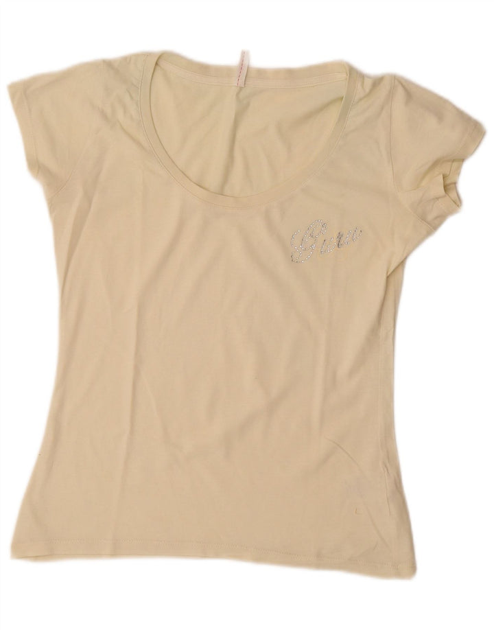 Camiseta feminina Guru UK 12 médio algodão off white