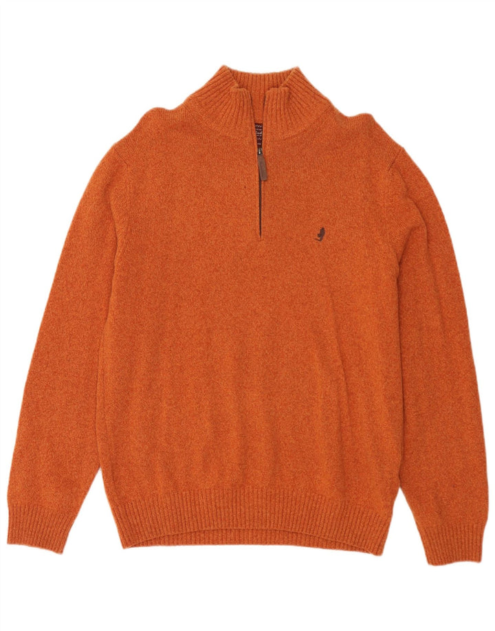 Suéter masculino Marlboro Classics com zíper e gola grande de lã laranja