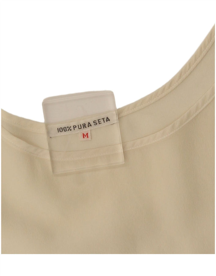 Top colete feminino vintage UK 14 seda bege médio