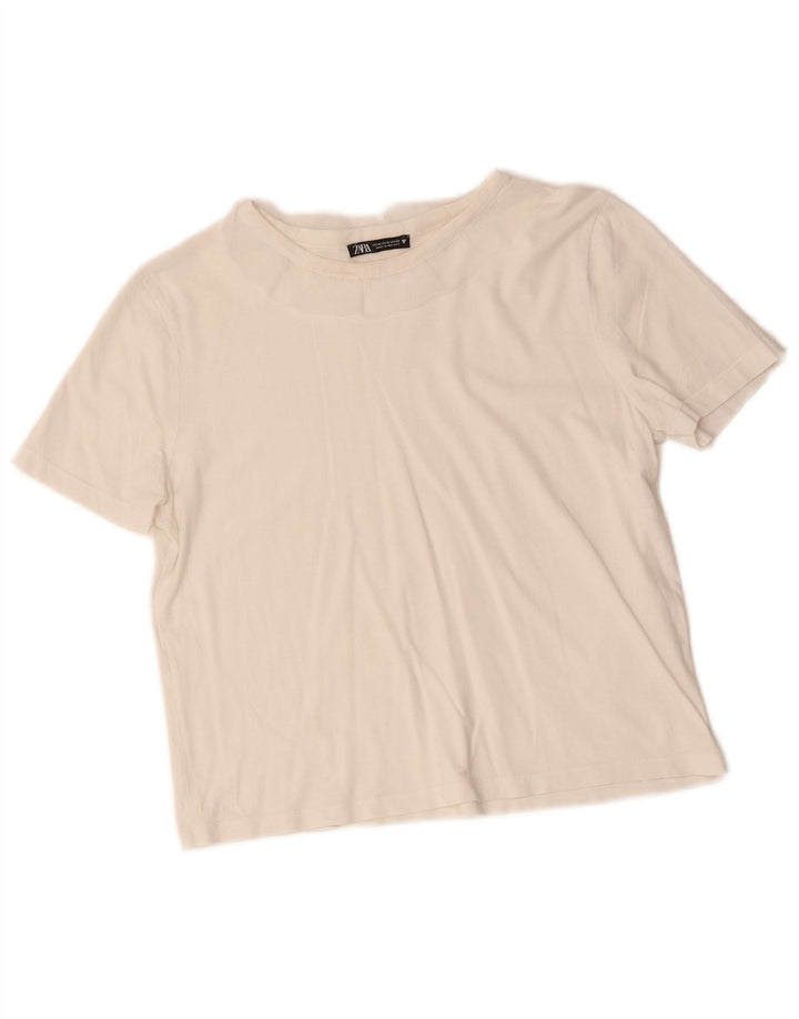 Camiseta Zara Feminina Crop Top UK 12 Médio Branco