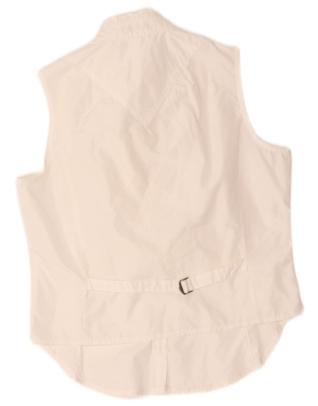 Blusa feminina Benetton com babados na frente sem mangas Reino Unido 14 médio branco