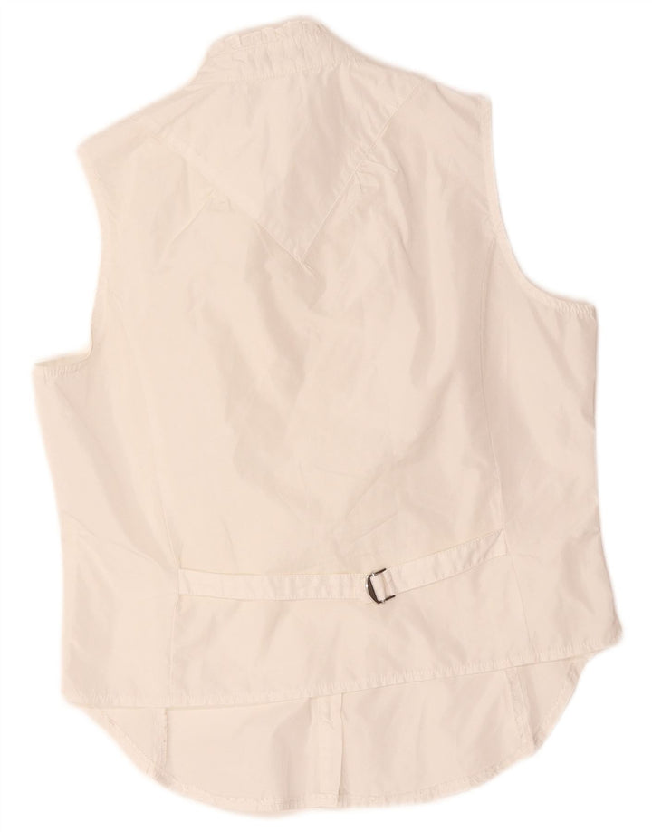 Blusa feminina Benetton com babados na frente sem mangas Reino Unido 14 médio branco