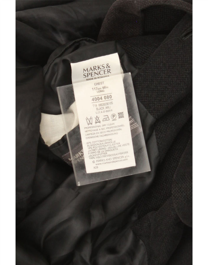 Jaqueta blazer masculina de 3 botões Marks & Spencer Reino Unido 46 XL algodão preto