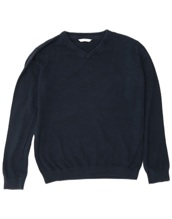 Suéter masculino Marks & Spencer com decote em V 14-15 anos azul marinho algodão