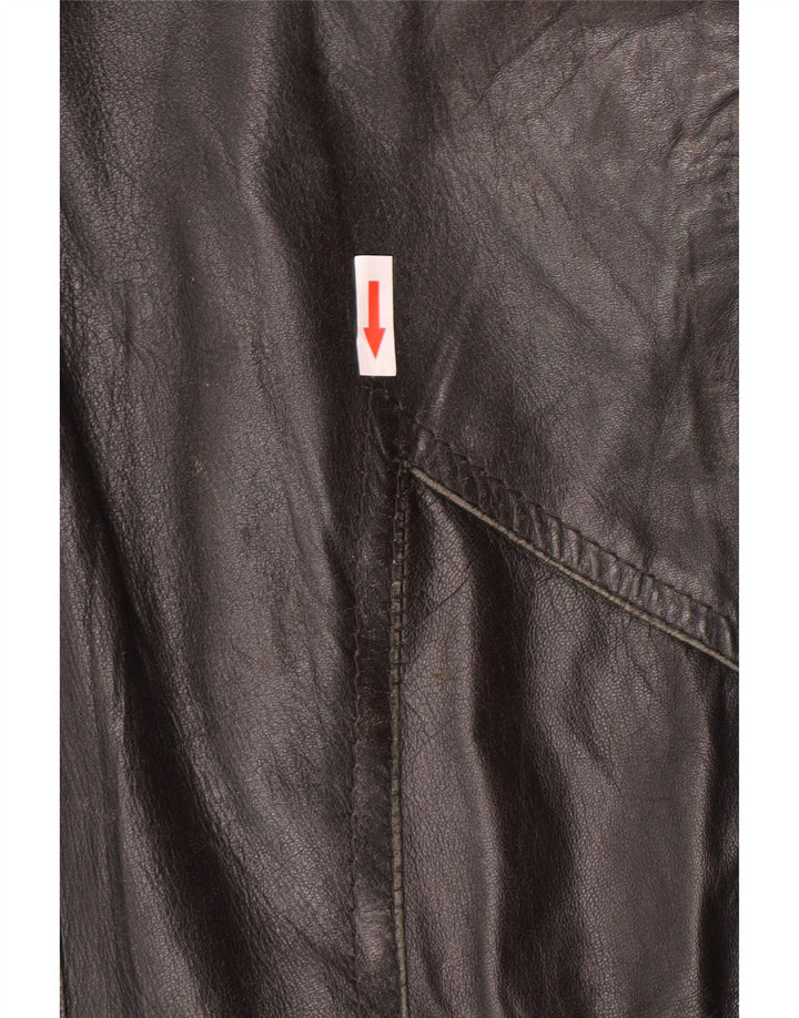 Jaqueta de couro vintage masculina com peito duplo UK 34 XS preta retrô