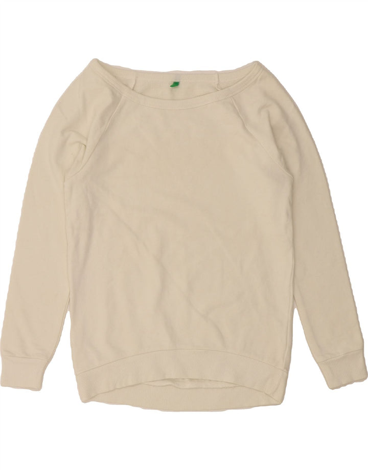 BENETTON Womens Sweatshirt Jumper UK 6 XS Off White Cotton Vintage Benetton and Second-Hand Benetton from Messina Hembry 