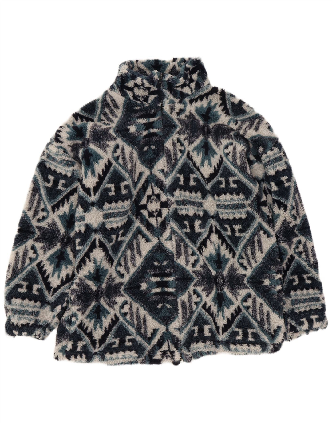 Jaqueta de lã masculina vintage UK 36 pequena azul marinho geométrica asteca