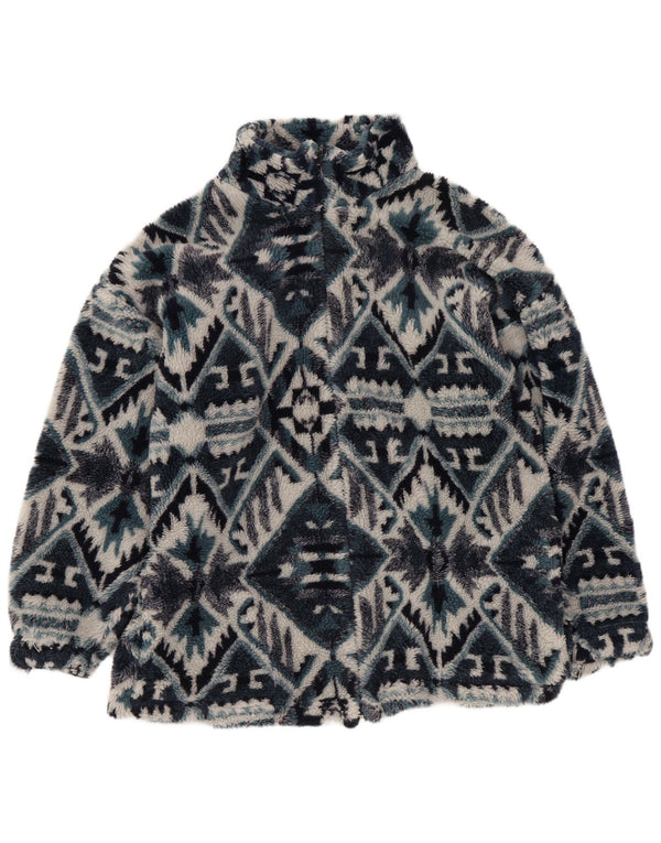 Jaqueta de lã masculina vintage UK 36 pequena azul marinho geométrica asteca
