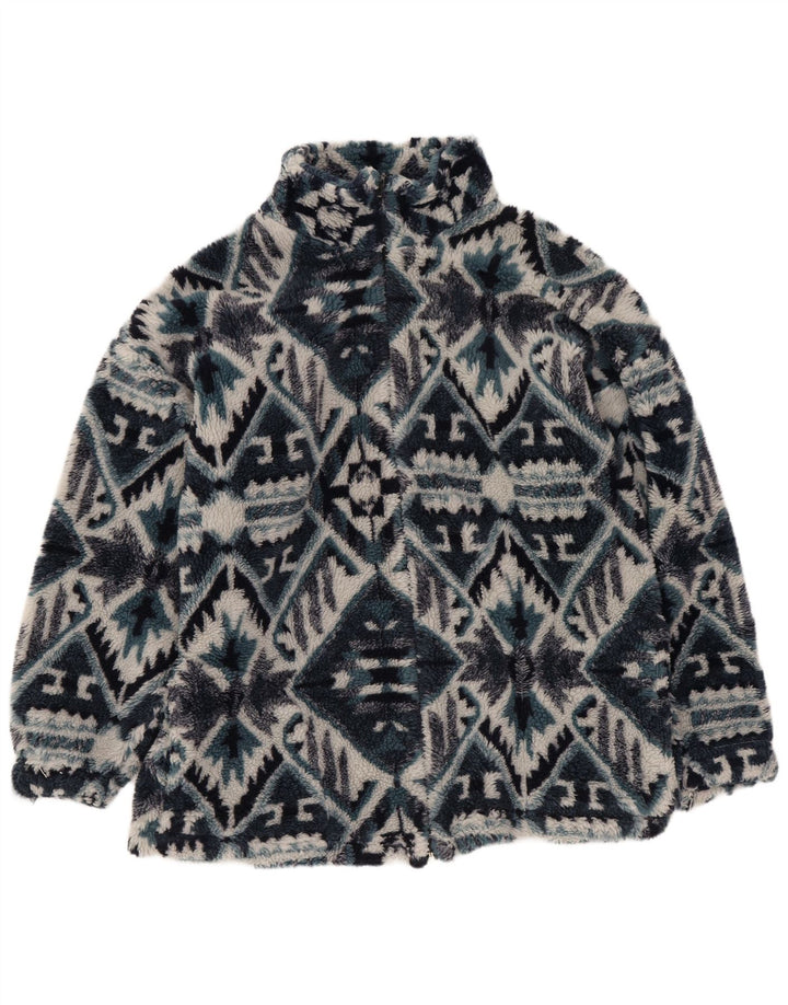 Jaqueta de lã masculina vintage UK 36 pequena azul marinho geométrica asteca