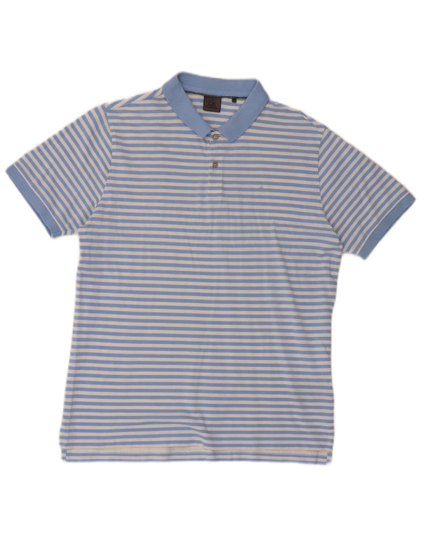 Camisa polo masculina Calvin Klein de manga curta com ajuste regular listrado azul médio