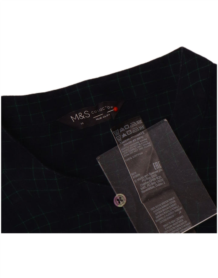 Camisa feminina Marks & Spencer UK 14 grande algodão xadrez azul marinho