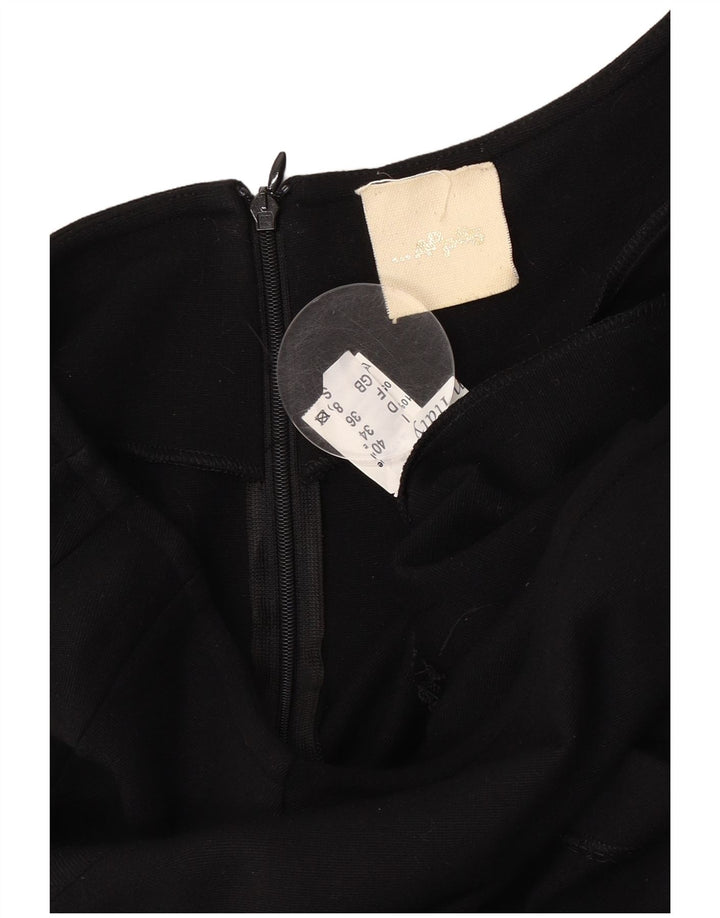 Vestido bainha feminino vintage Reino Unido 8 pequeno viscose preta