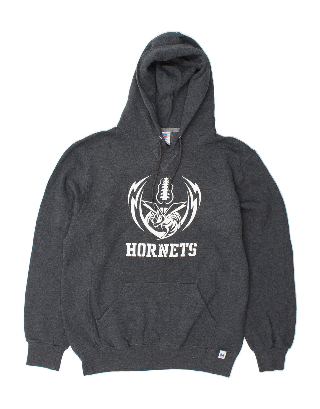 RUSSELL ATHLETIC Mens Hornets Graphic Hoodie Jumper Medium Grey Cotton Vintage Russell Athletic and Second-Hand Russell Athletic from Messina Hembry 
