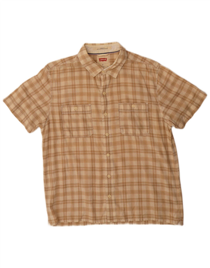 Camisa masculina de manga curta Standard Fit da Levi's, xadrez bege médio