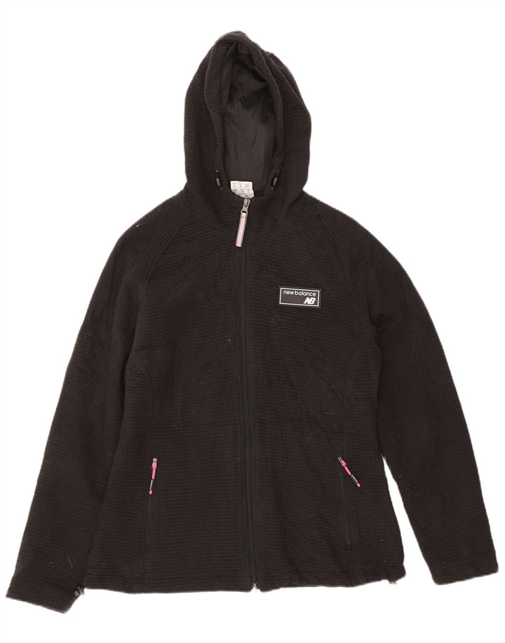 Suéter feminino New Balance com capuz e zíper Reino Unido 14 poliéster preto médio