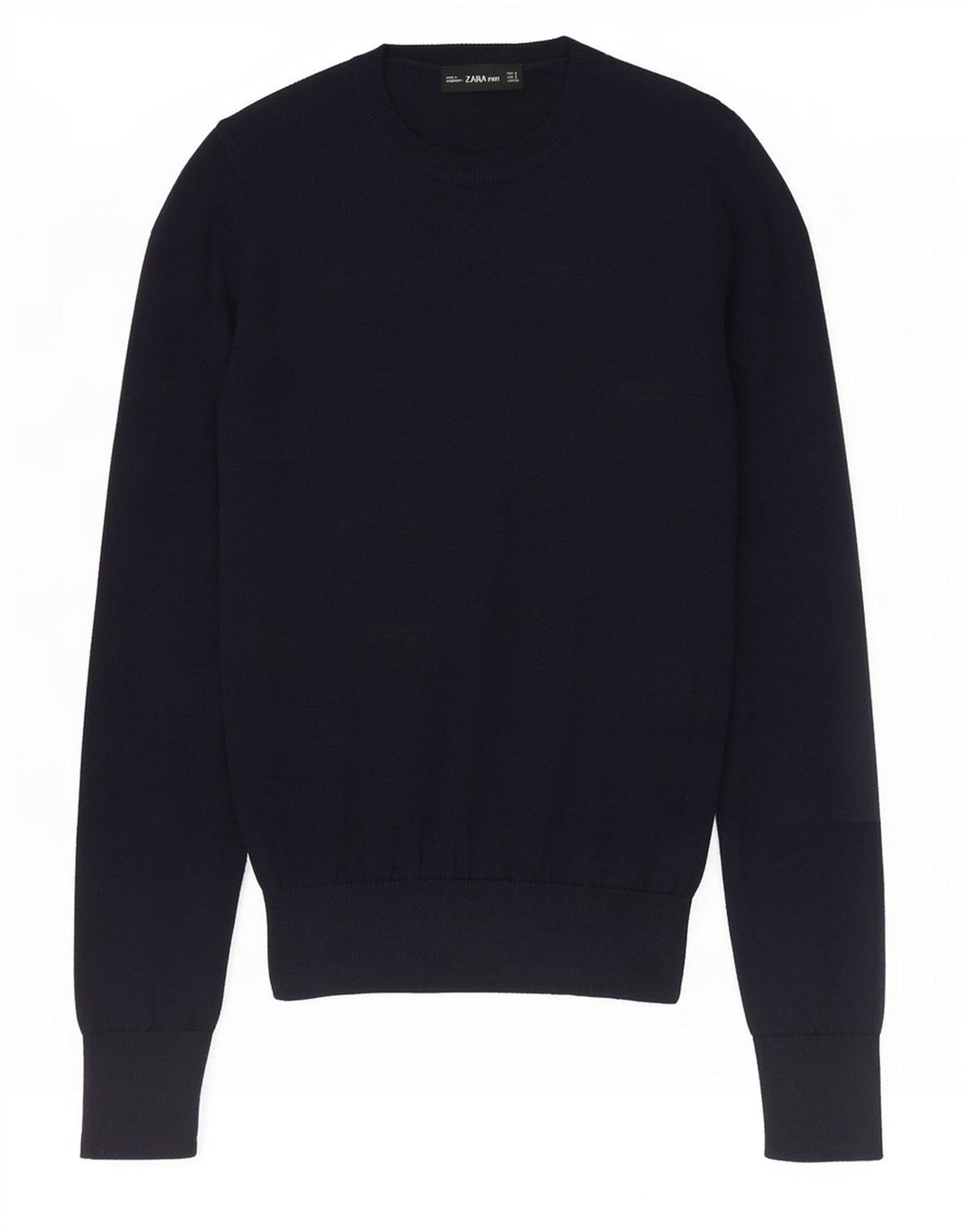 Zara Suéter feminino cropped com gola redonda Reino Unido 10 pequeno azul marinho poliéster