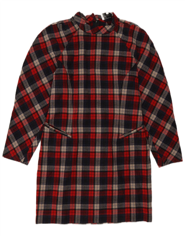 Vestido feminino vintage de manga comprida IT 46 xadrez vermelho grande