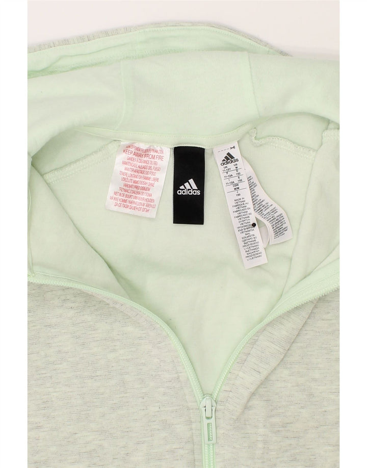 ADIDAS Girls Zip Hoodie Sweater 11-12 Years Grey Flecked Cotton Vintage Adidas and Second-Hand Adidas from Messina Hembry 