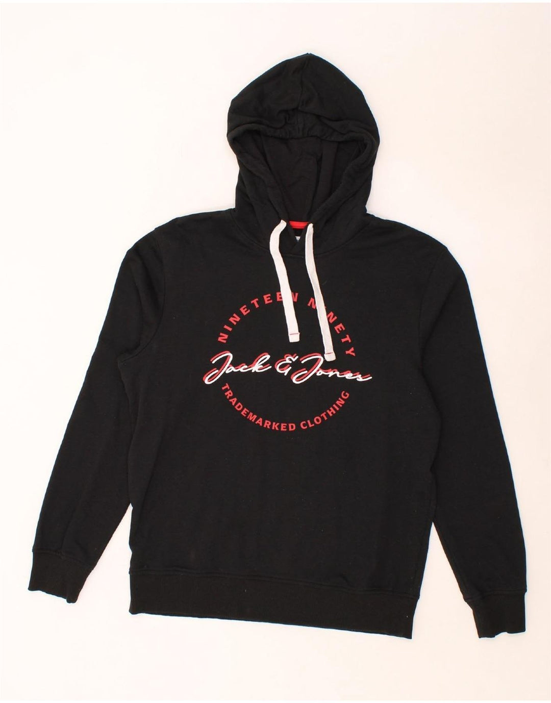 JACK & JONES Mens Graphic Hoodie Jumper Large Black Cotton Vintage Jack & Jones and Second-Hand Jack & Jones from Messina Hembry 