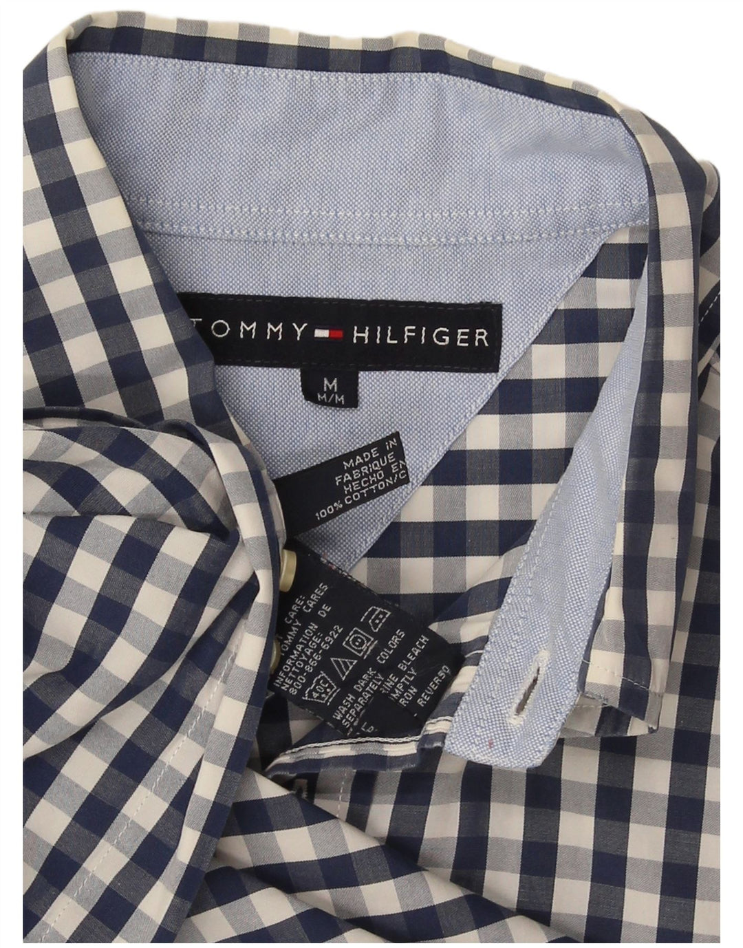 Camisa masculina Tommy Hilfiger média azul marinho algodão guingão