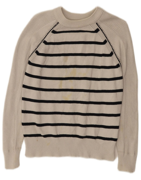 Suéter feminino Marks & Spencer com gola redonda UK 6 XS listrado branco