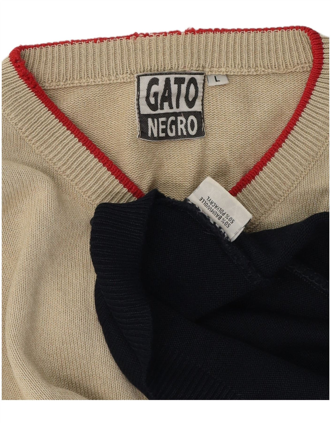 Suéter masculino vintage grande bloco colorido bege poliacrílico