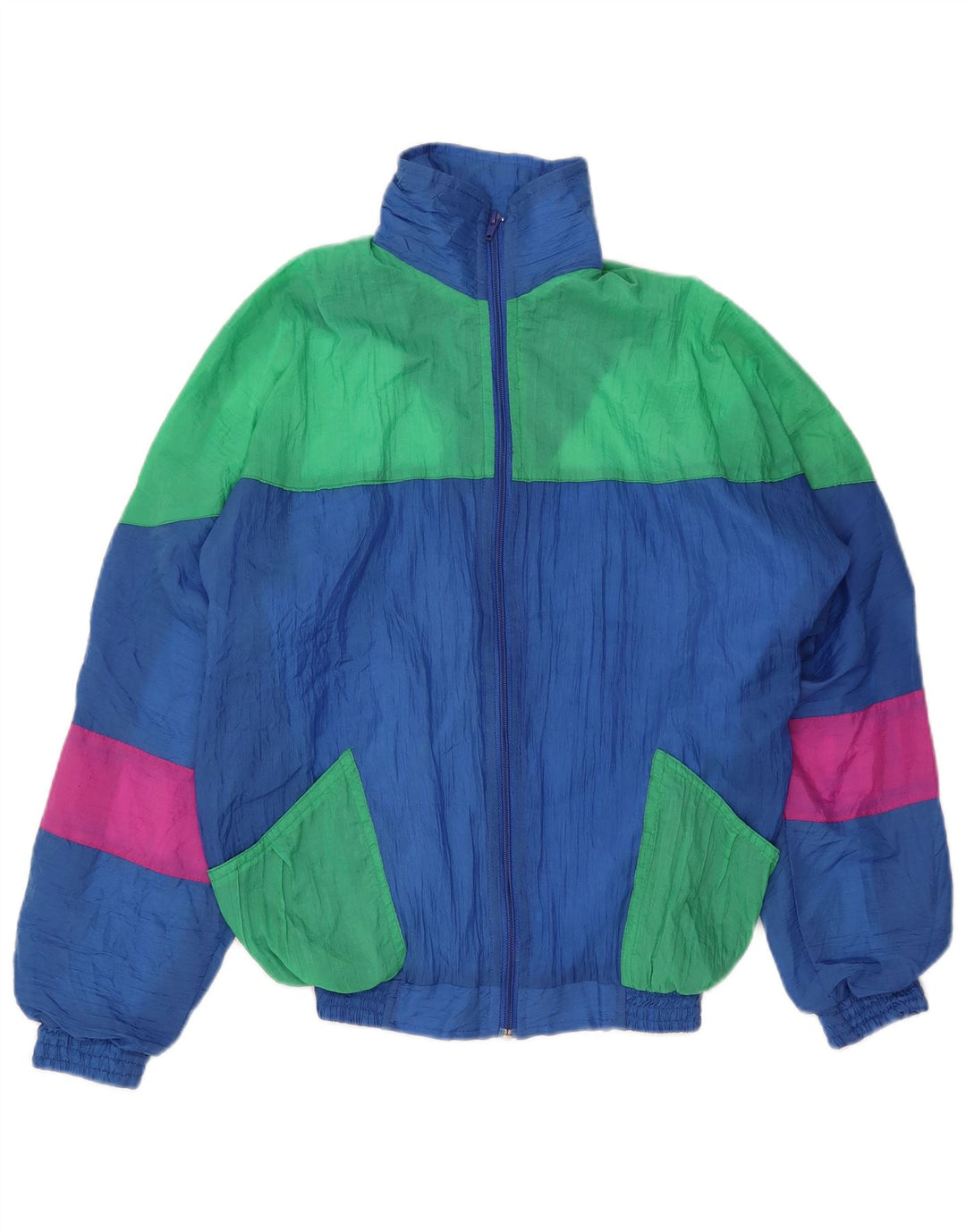 Jaqueta superior de agasalho masculino vintage pequeno azul colorblock poliuretano retrô