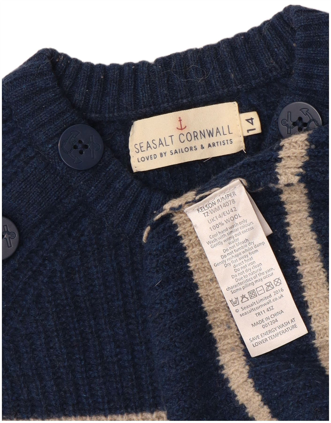 Suéter feminino SEASALT CORNWALL com gola redonda Reino Unido 14 grande azul marinho