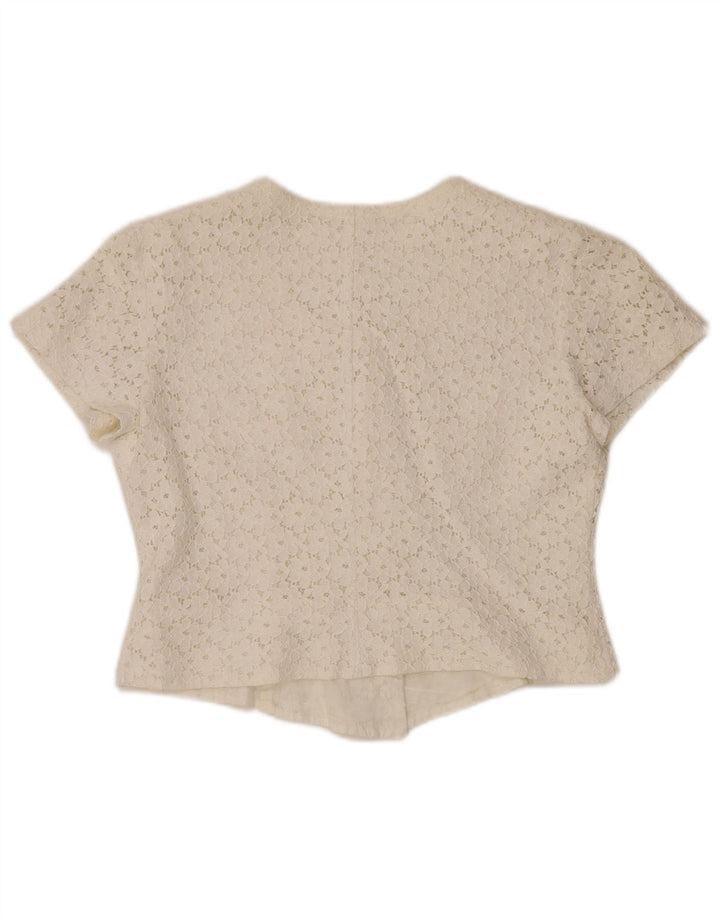 Blusa feminina VINTAGE manga curta cropped IT 46 grande off white floral
