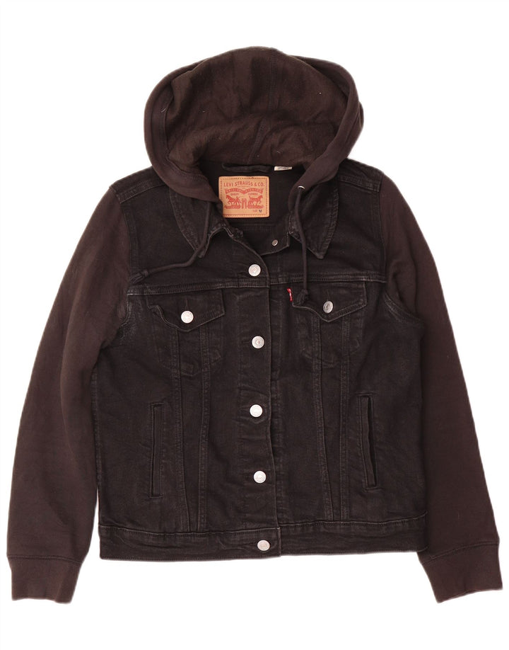 Jaqueta jeans feminina com capuz Levi's UK 14 algodão preto médio
