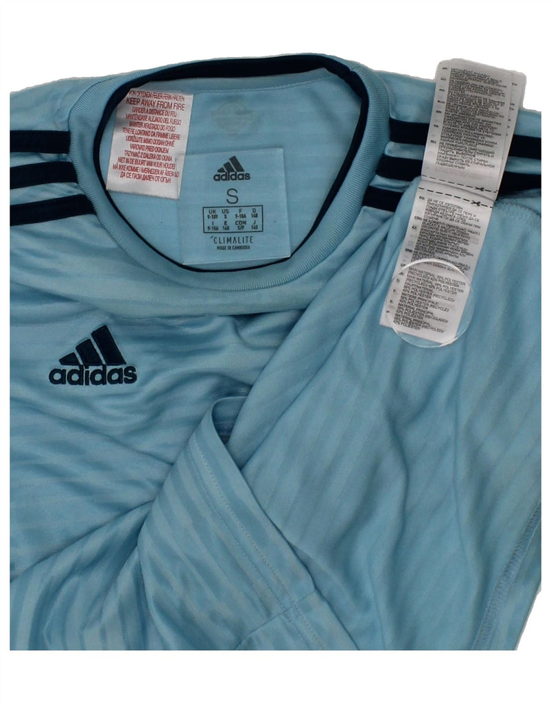 ADIDAS Boys Irish Football T-Shirt Top 9-10 Years Small  Blue Striped Vintage Adidas and Second-Hand Adidas from Messina Hembry 