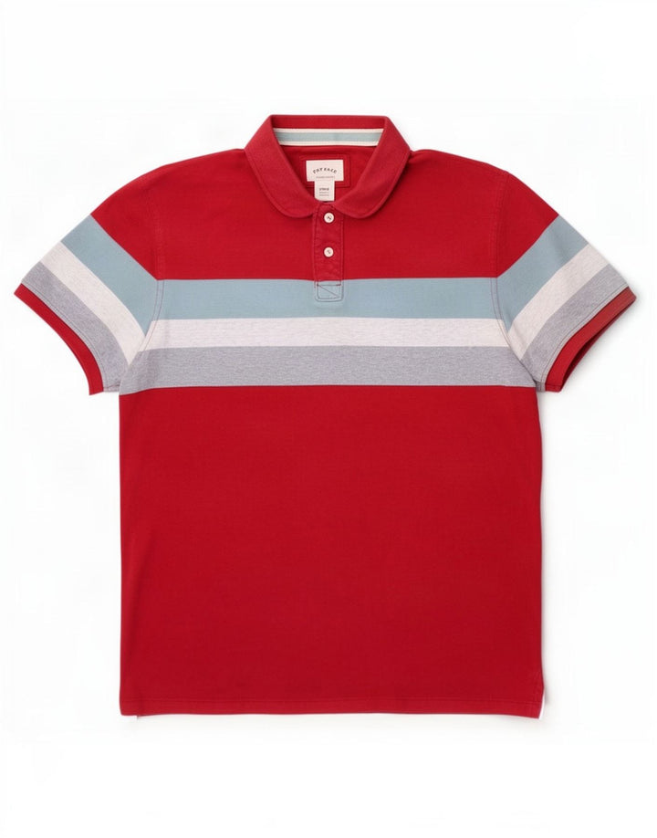 Camisa polo masculina Fat Face grande algodão listrado vermelho